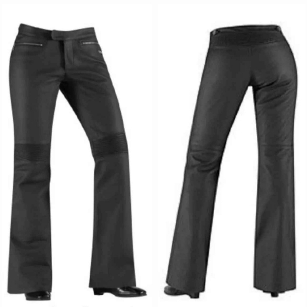 Women's Black leather motorcycle Flared Pants